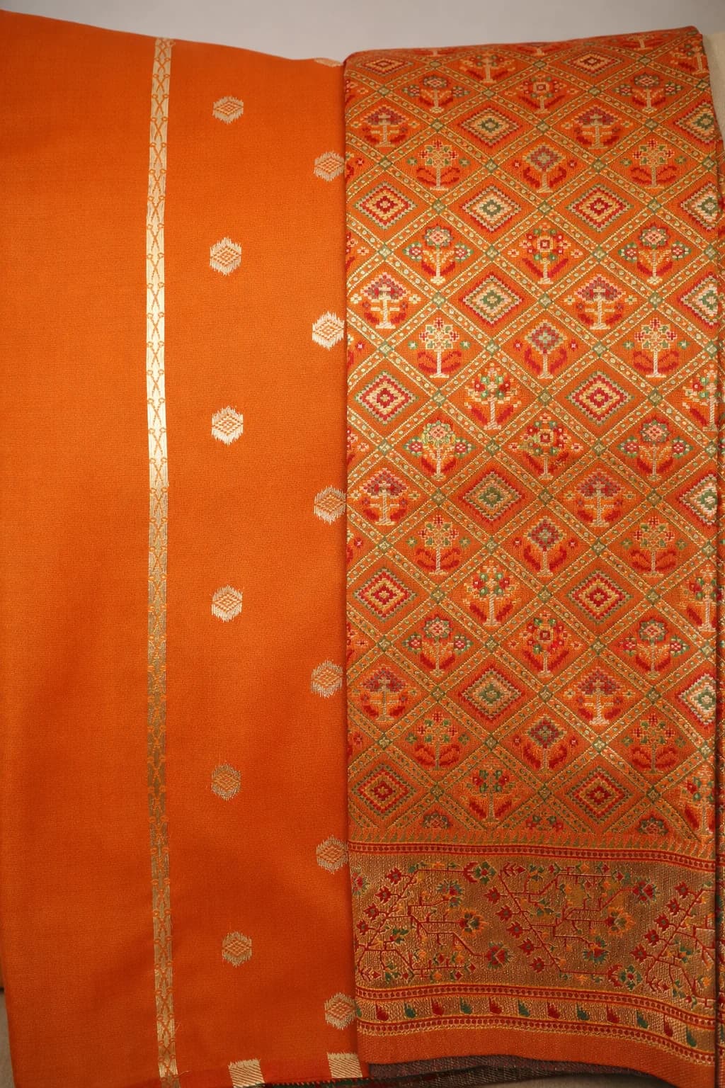Mustard Orange Paithani Meenakari Saree