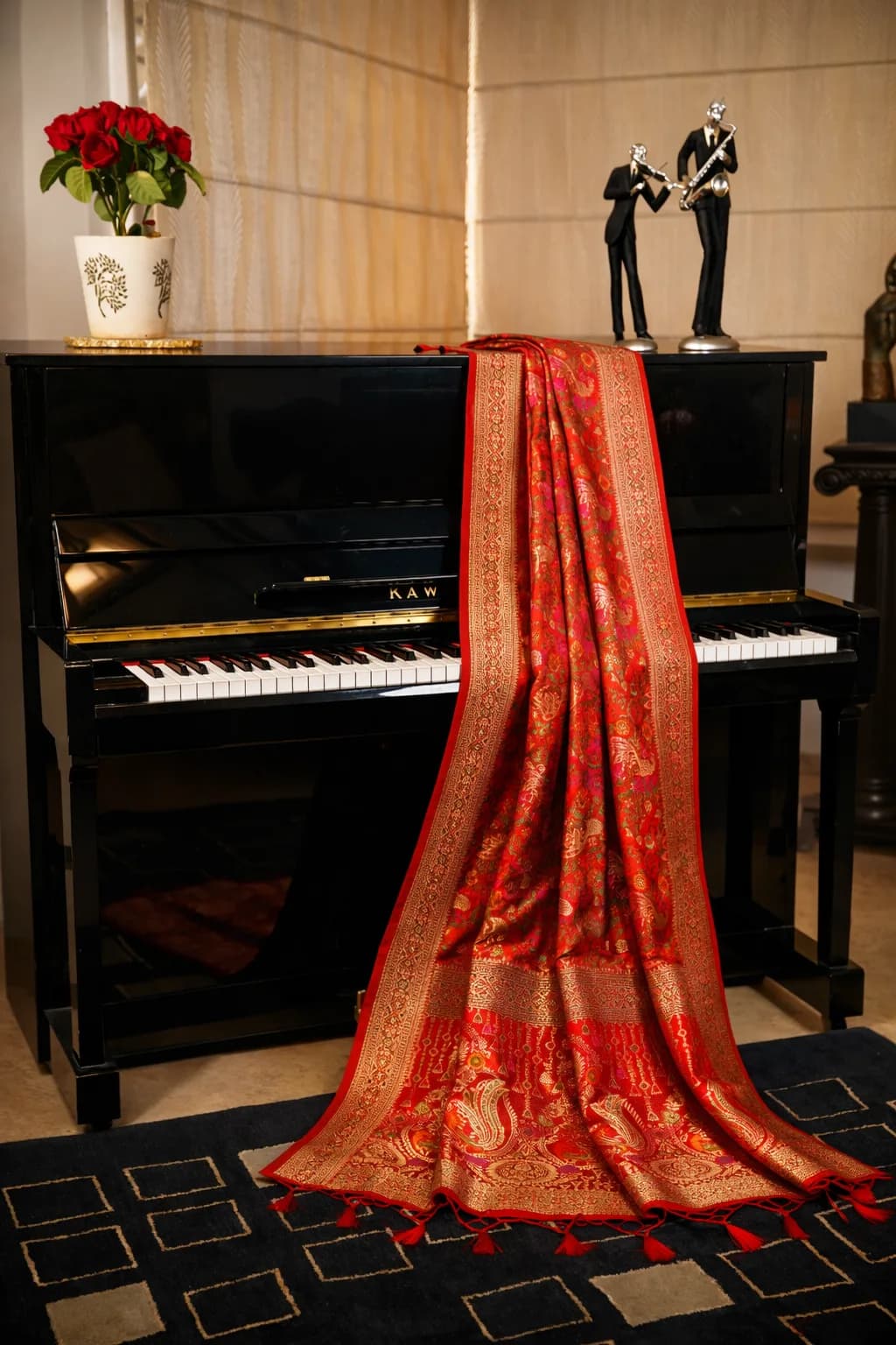 Peacock Blue Georgette Kashmiri Embroidery Saree